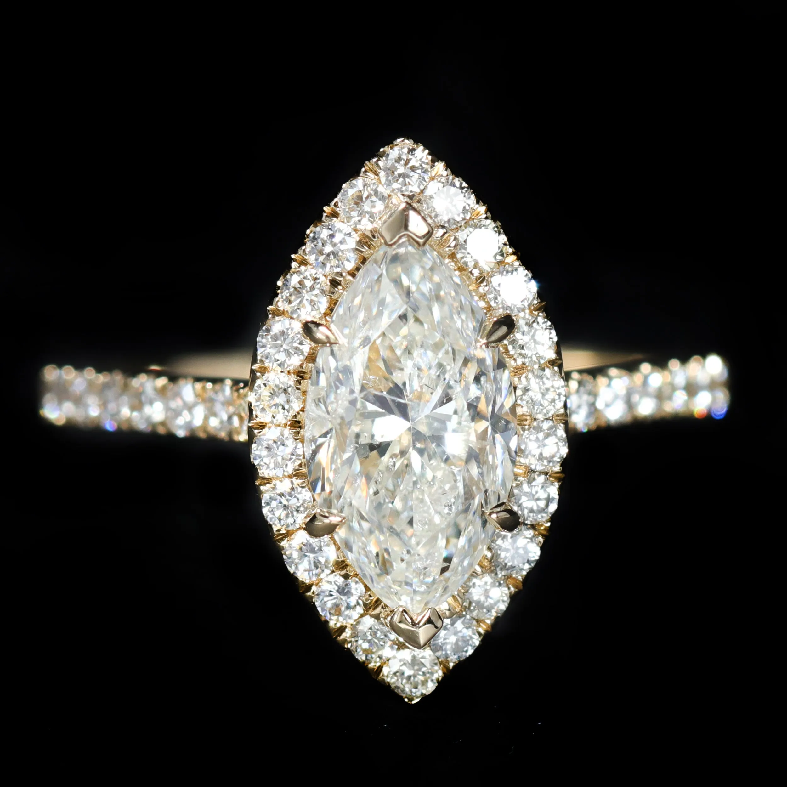 14K Yellow Gold 2.02 Carat Marquise Cut Diamond Halo Engagement Ring