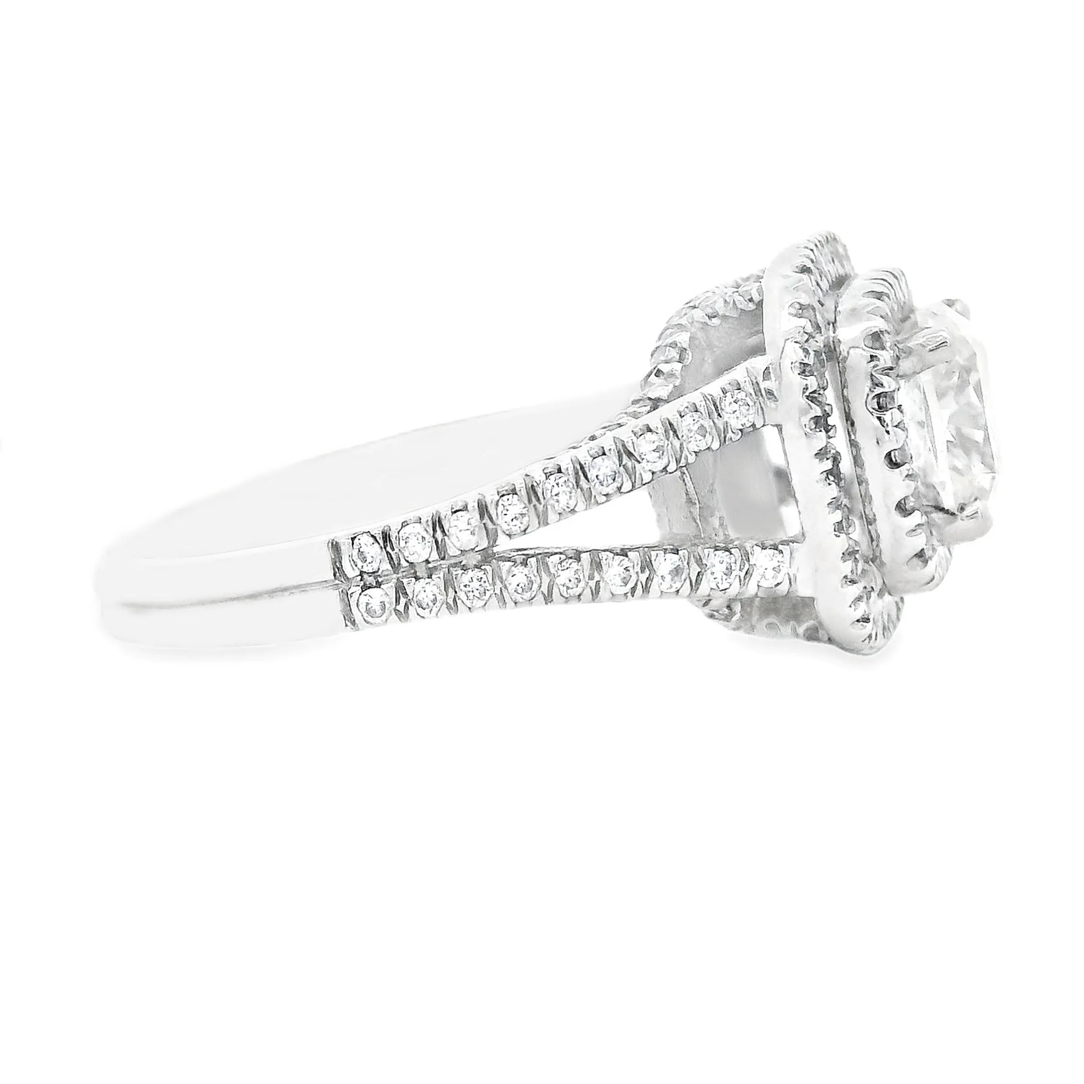 1.65ct Platinum cushion Cut Diamond Halo Engagement Ring