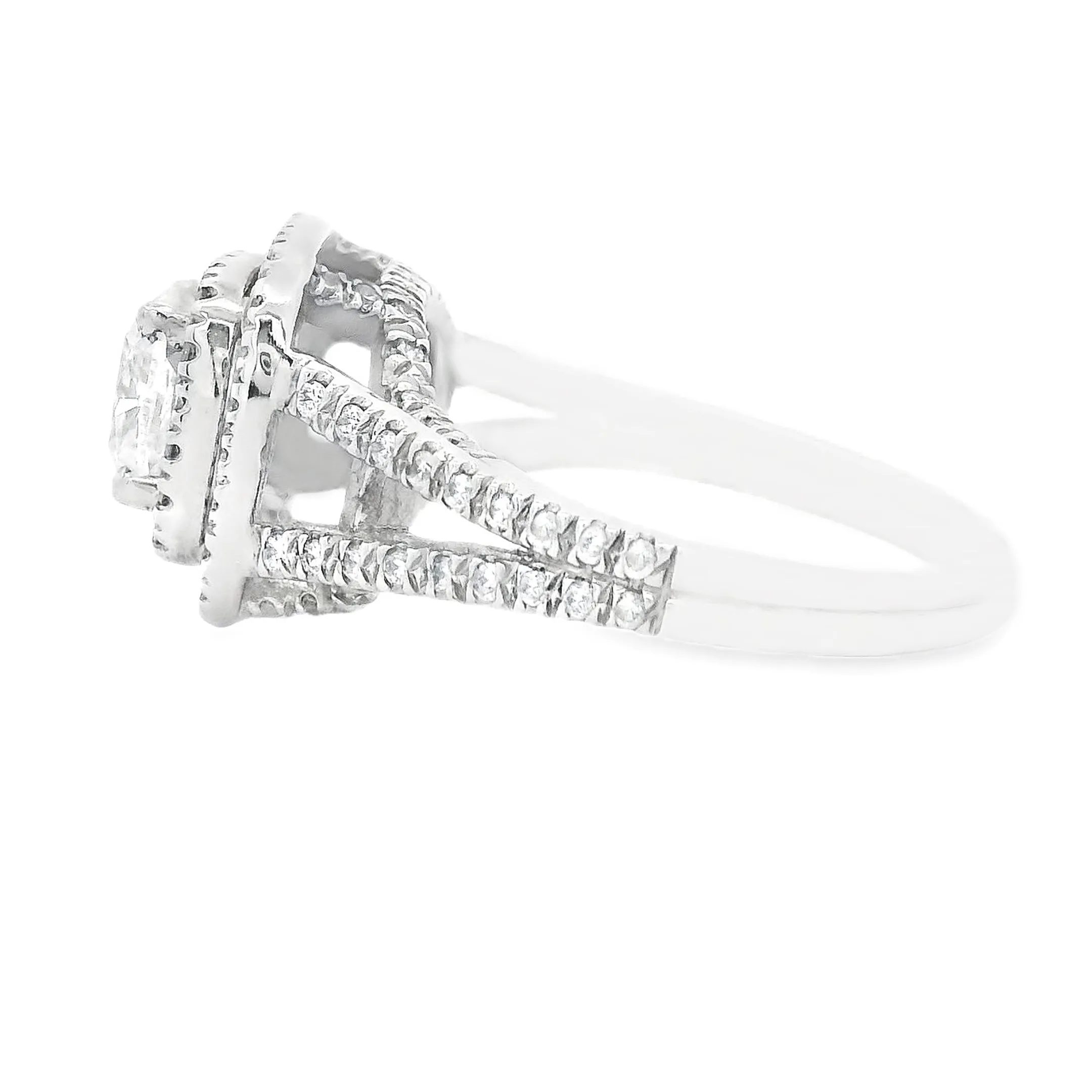 1.65ct Platinum cushion Cut Diamond Halo Engagement Ring