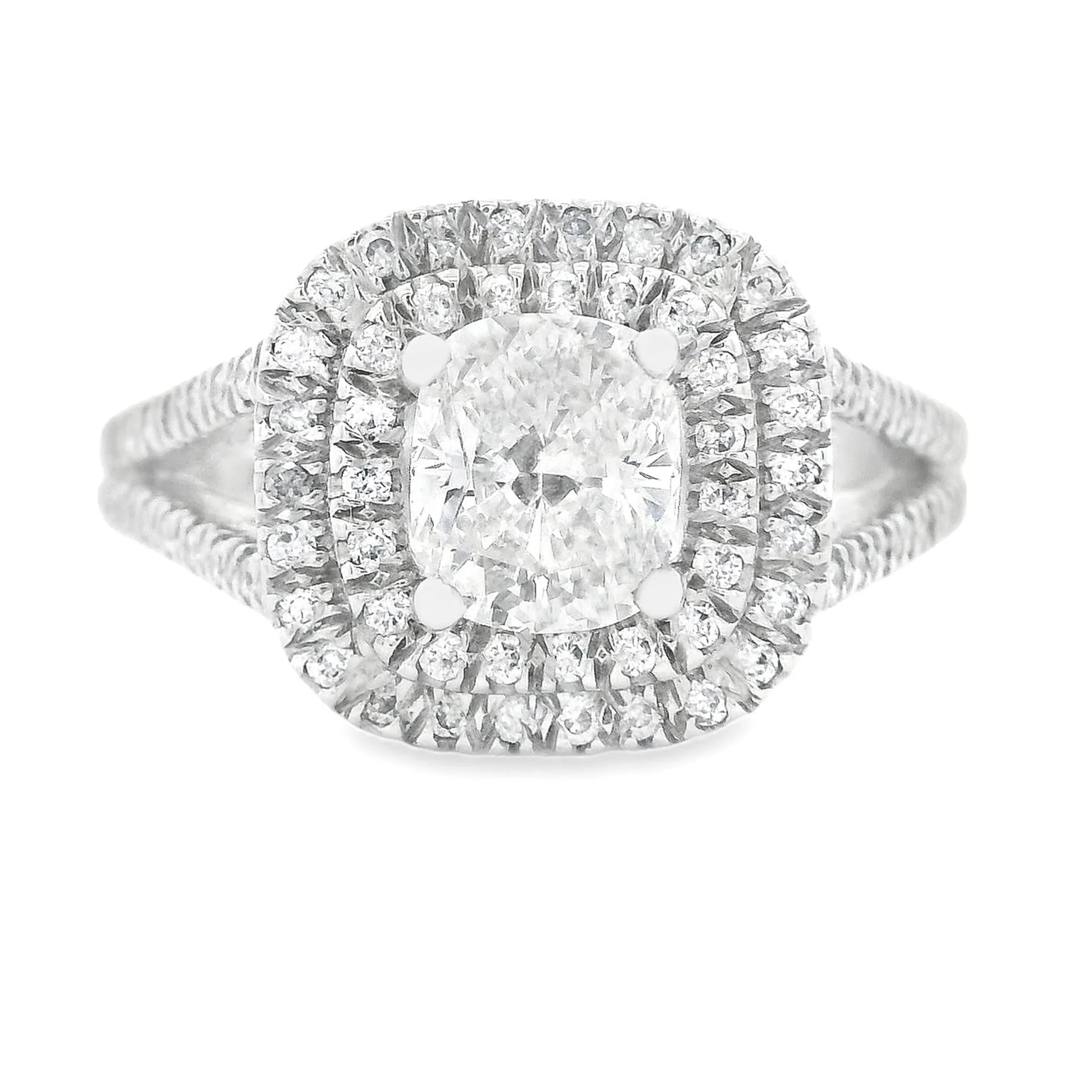 1.65ct Platinum cushion Cut Diamond Halo Engagement Ring