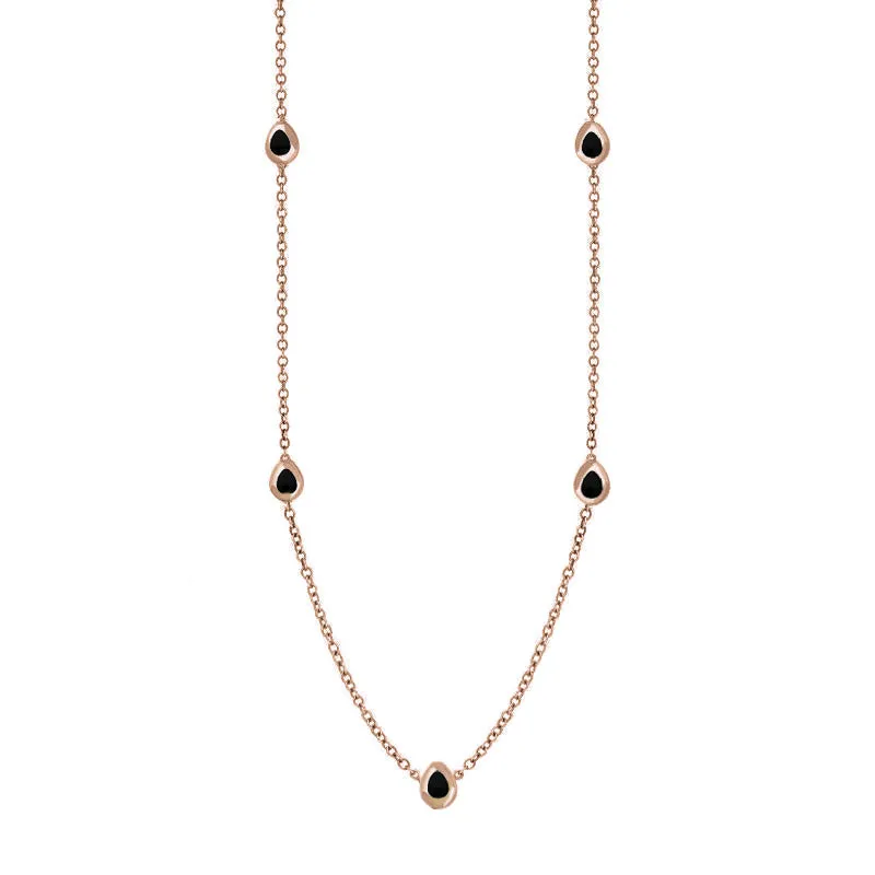 18ct Rose Gold Whitby Jet Cross Link Disc Chain Necklace