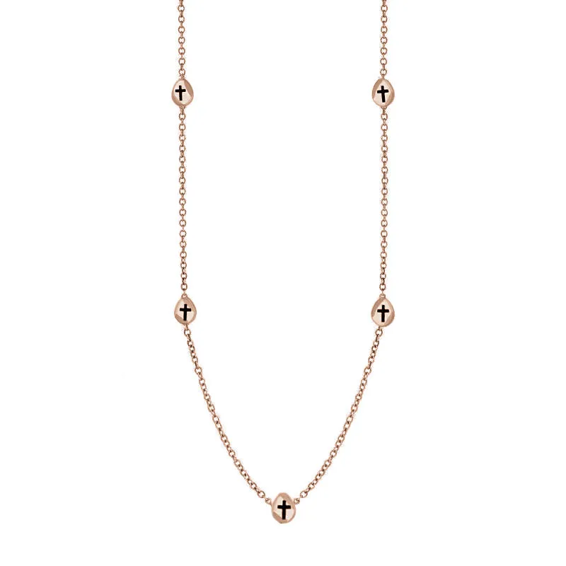 18ct Rose Gold Whitby Jet Cross Link Disc Chain Necklace