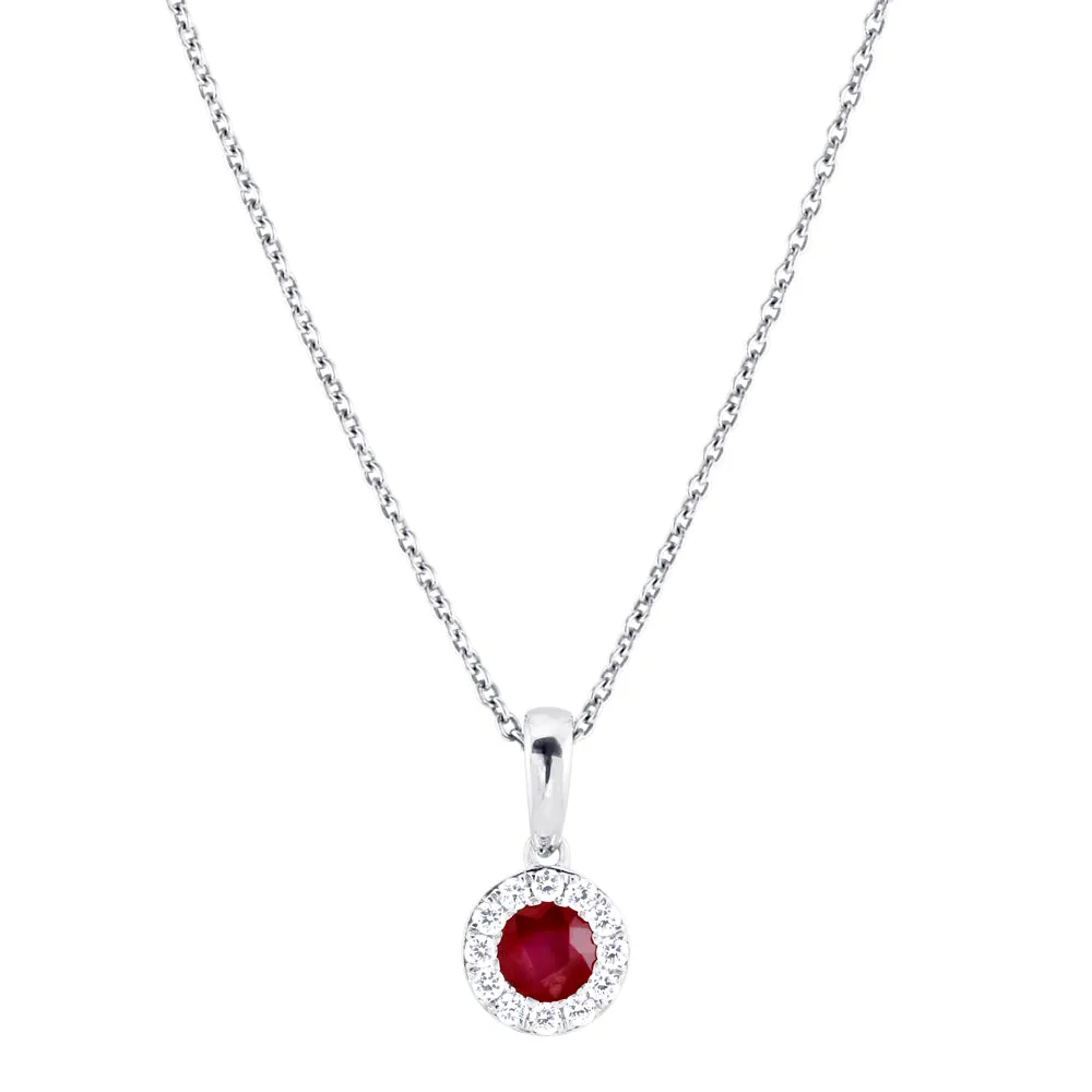 18ct White Gold 0.40ct Ruby And 0.13ct Diamond Halo Pendant Only