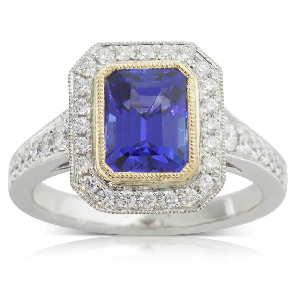 18ct Yellow & White Gold Tanzanite & Diamond Ring