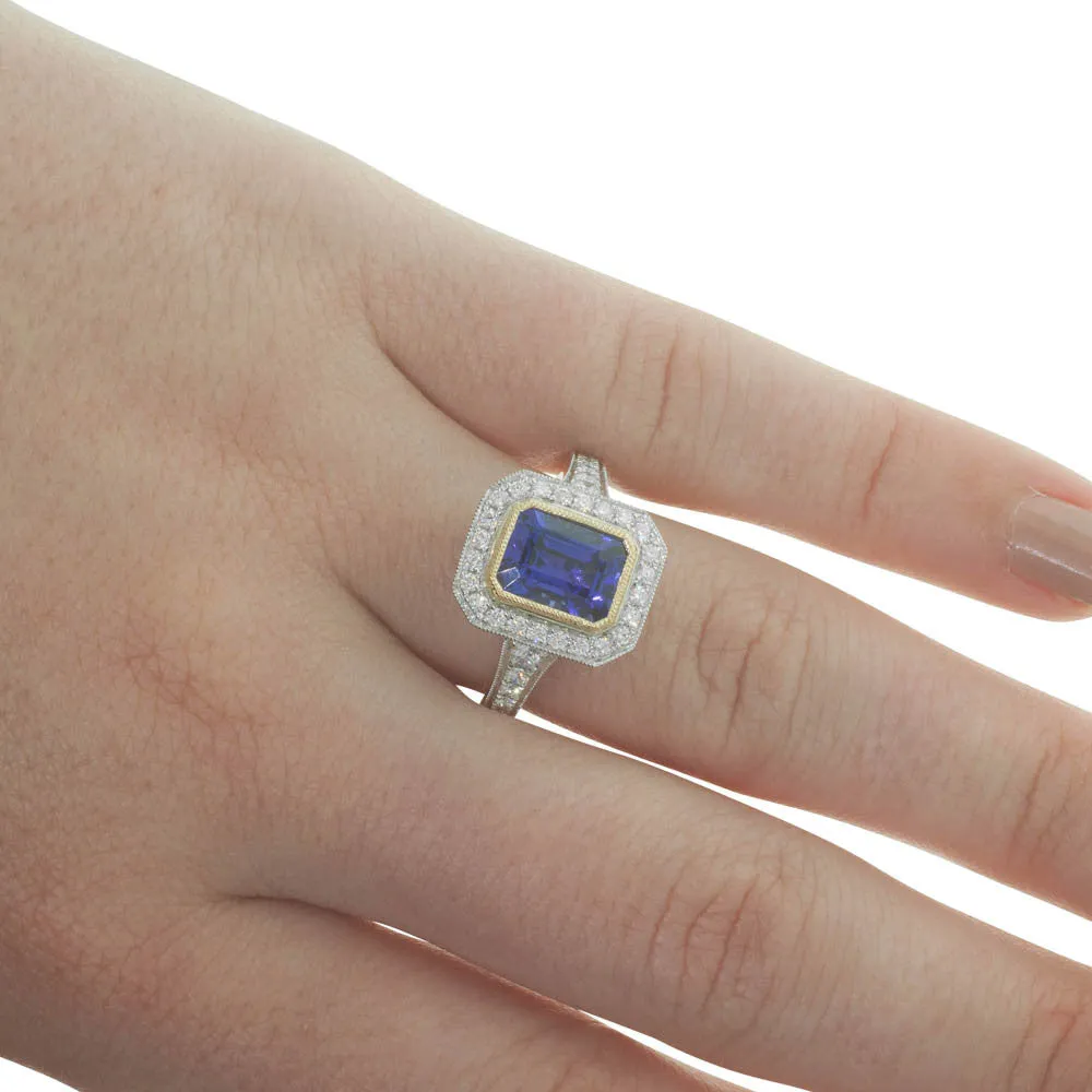 18ct Yellow & White Gold Tanzanite & Diamond Ring