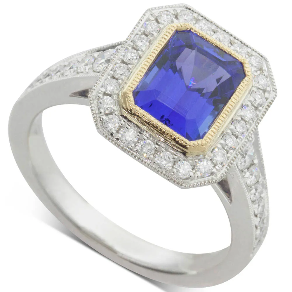 18ct Yellow & White Gold Tanzanite & Diamond Ring