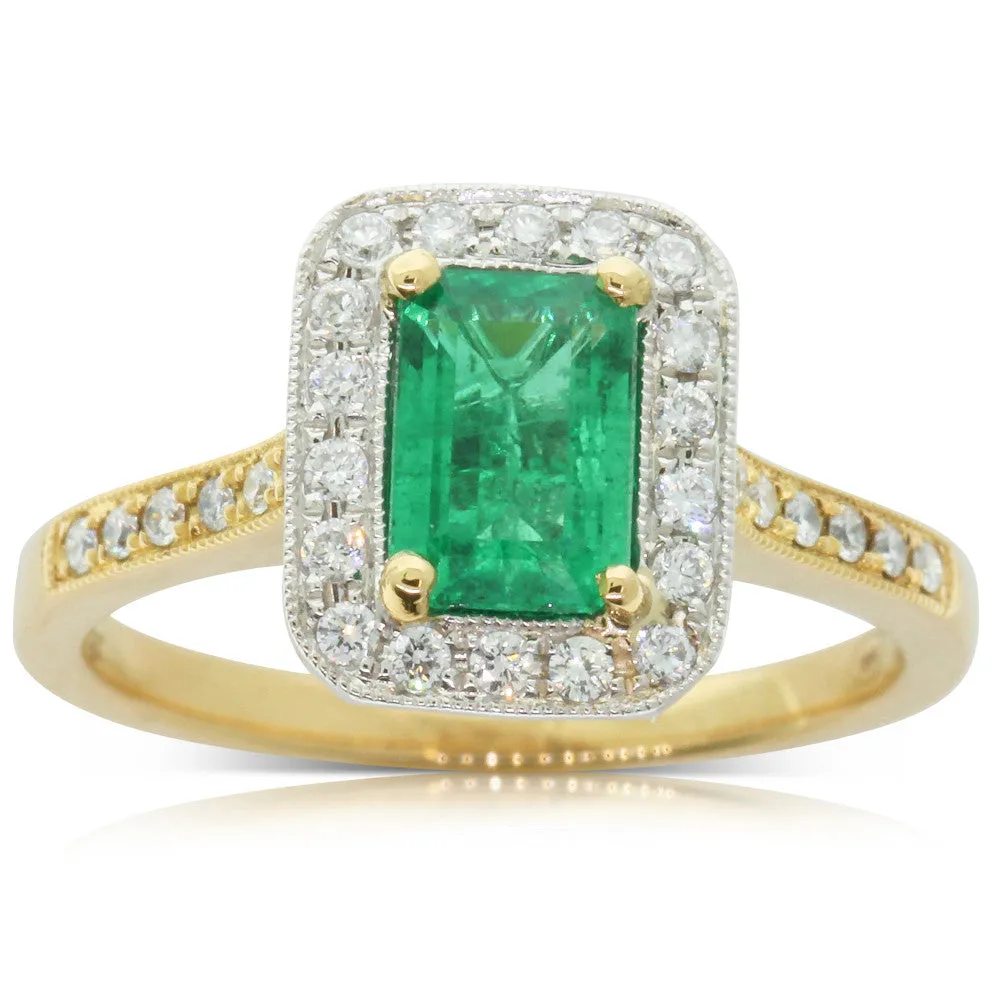 18ct Yellow Gold & 18ct White Gold Emerald & Diamond Ring