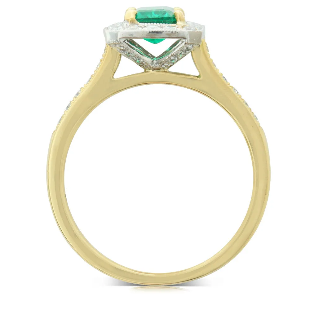 18ct Yellow Gold & 18ct White Gold Emerald & Diamond Ring