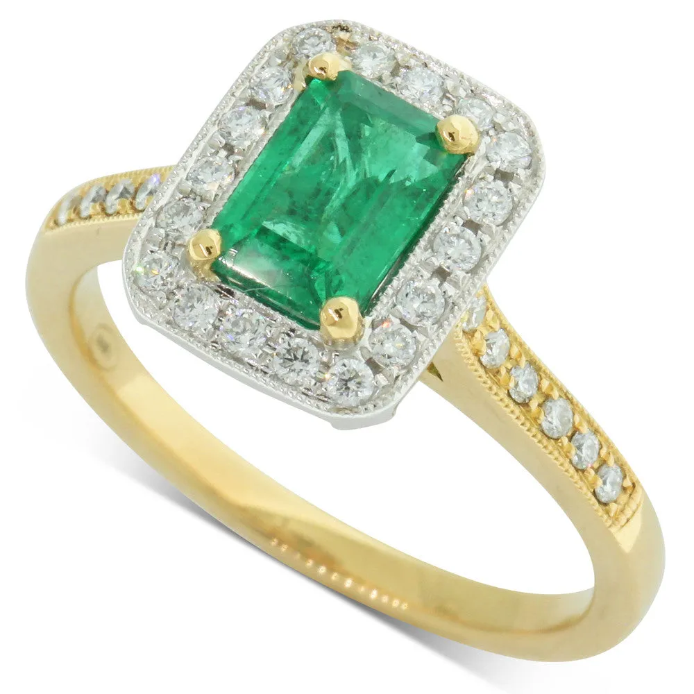 18ct Yellow Gold & 18ct White Gold Emerald & Diamond Ring