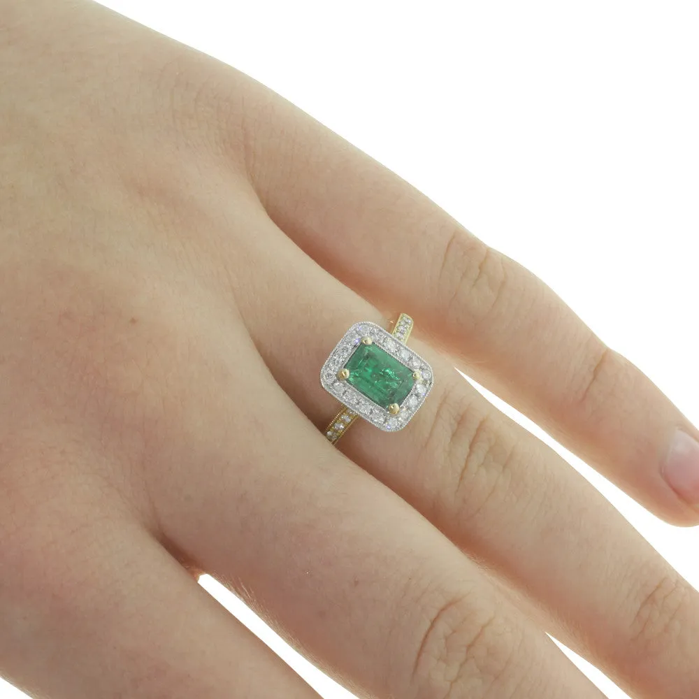 18ct Yellow Gold & 18ct White Gold Emerald & Diamond Ring