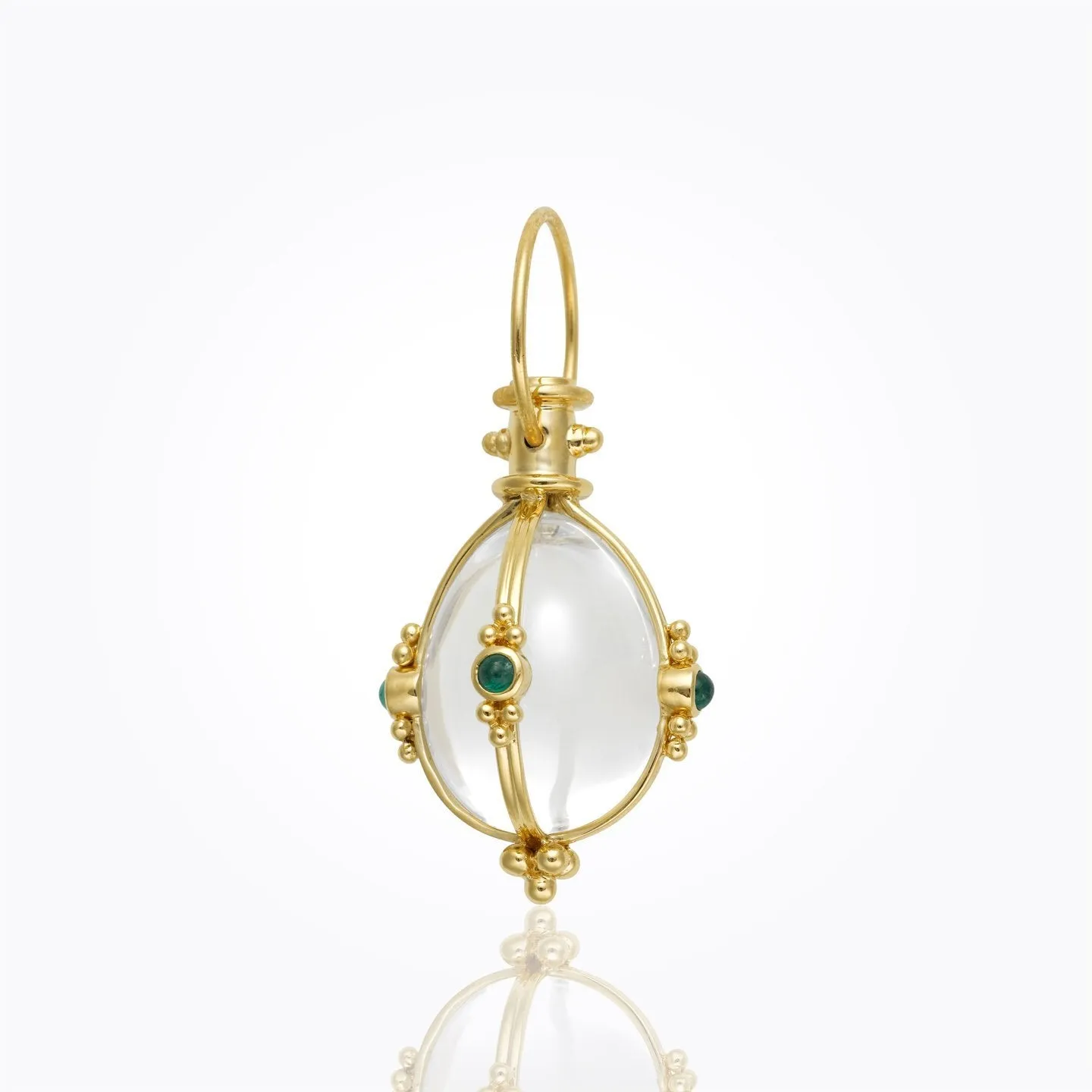 18K Classic Amulet with oval rock crystal and cabochon emerald