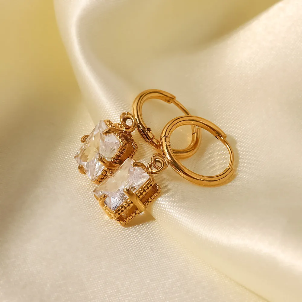 18k Gold Plated Green/White Zircon Fashion Earrings