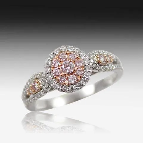 18K White Gold Pink Diamond and white diamond ring