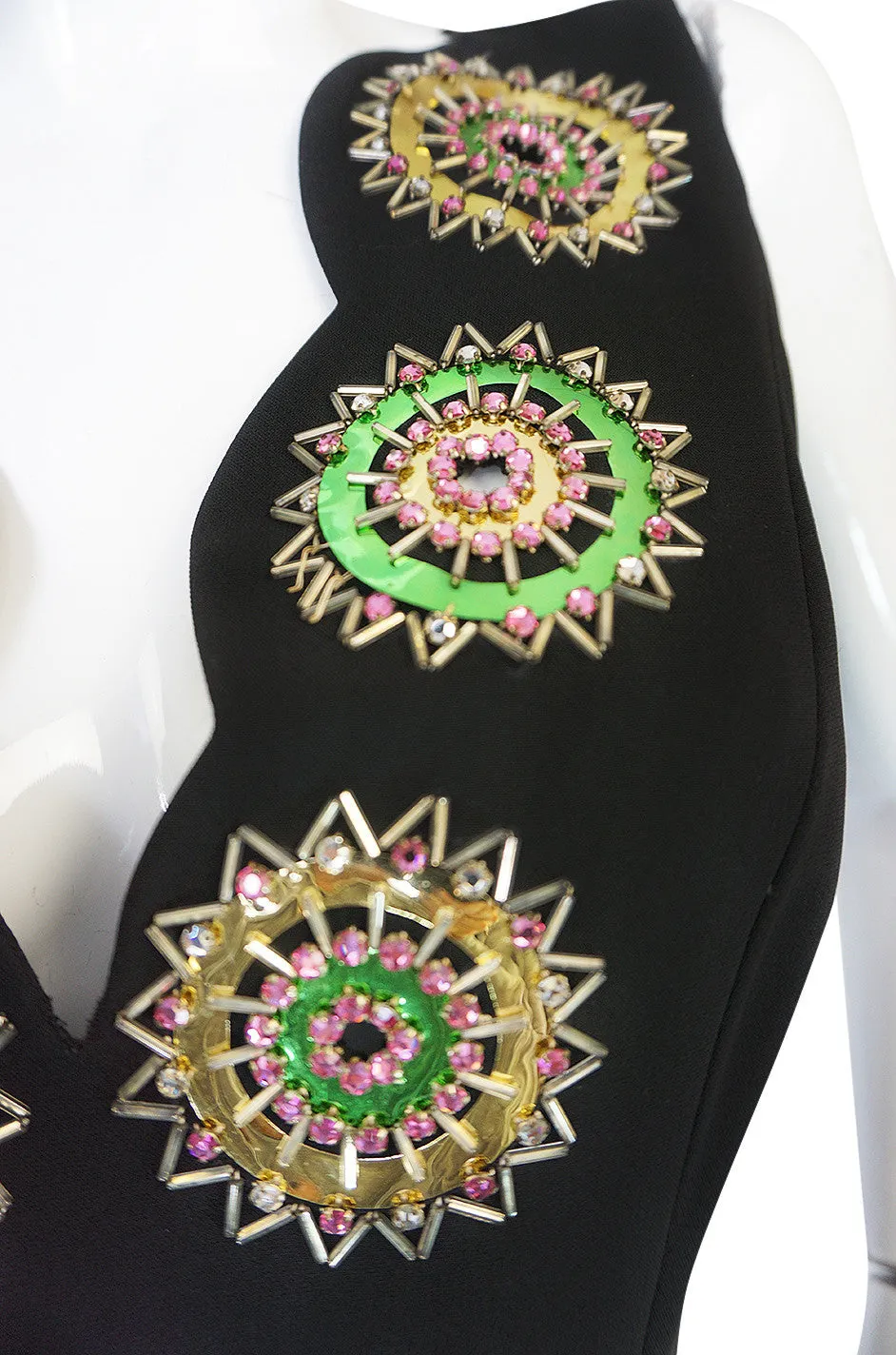 1960s Striking Medallion Embellished Black Dress