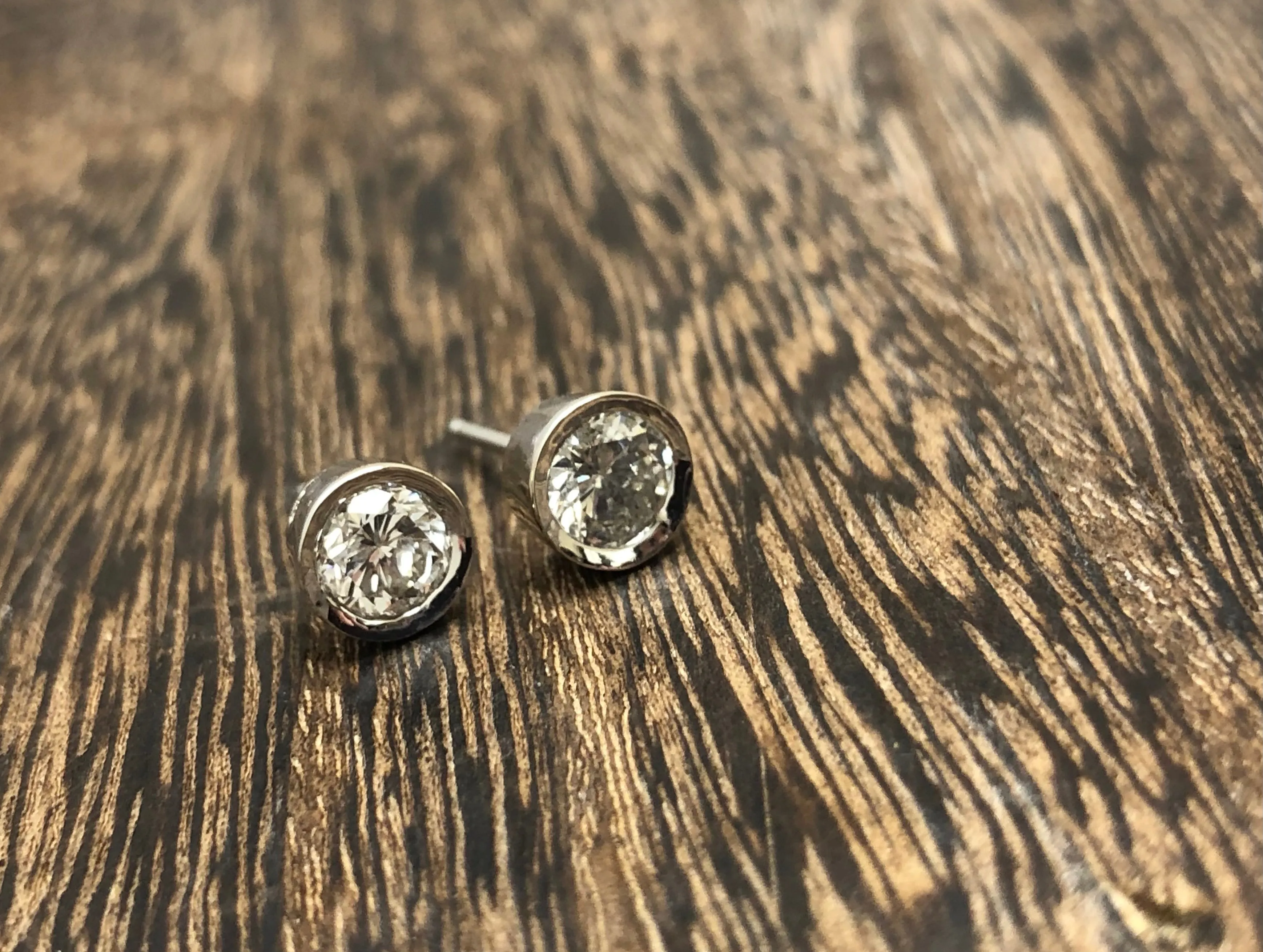 1ctw Diamond Bezel-Set Stud Earrings in White Gold