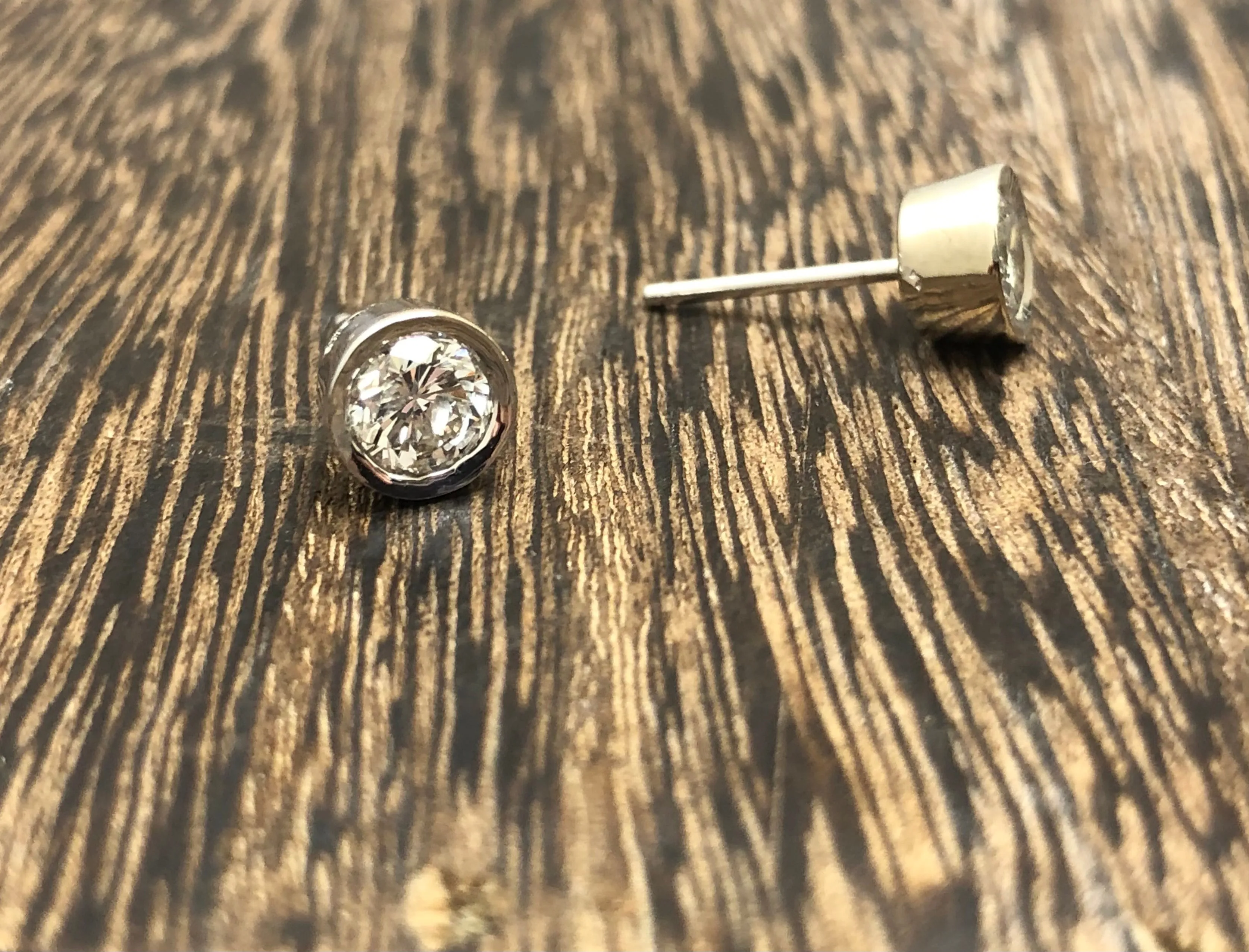 1ctw Diamond Bezel-Set Stud Earrings in White Gold