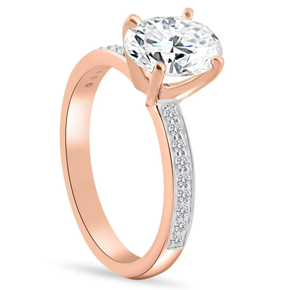 2 1/4CT Oval Moissanite & Lab Grown Diamond Engagement Ring White or Yellow Gold