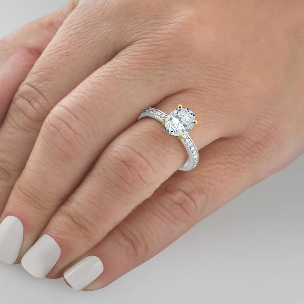 2 1/4CT Oval Moissanite & Lab Grown Diamond Engagement Ring White or Yellow Gold