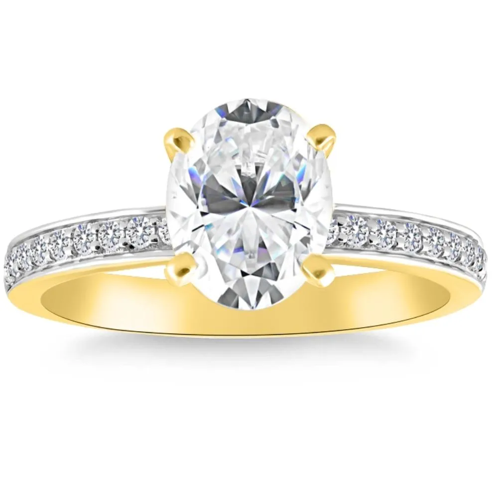 2 1/4CT Oval Moissanite & Lab Grown Diamond Engagement Ring White or Yellow Gold