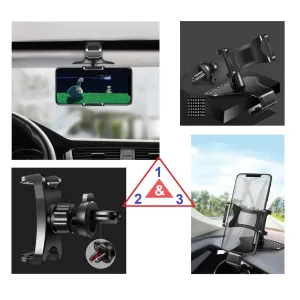 3 in 1 Car GPS Smartphone Holder: Dashboard / Visor Clamp   AC Grid Clip for Explay Power Bank - Black