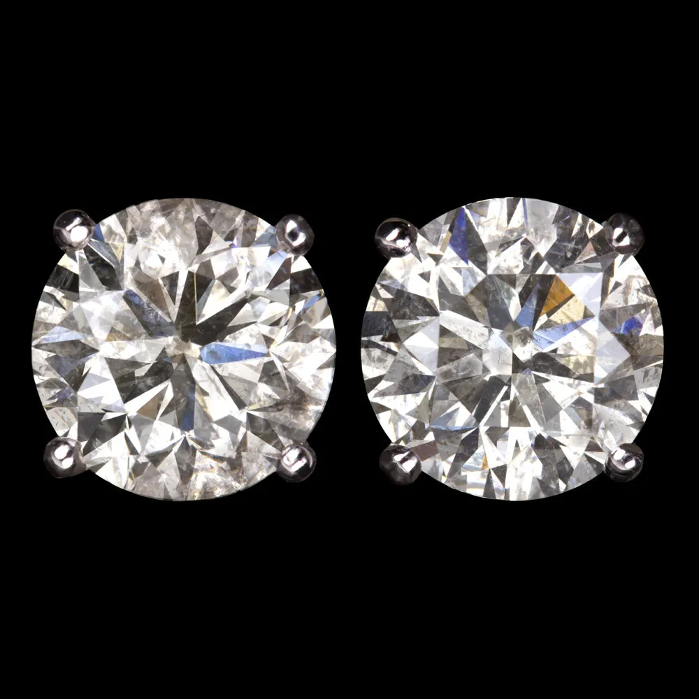 3.16ct VERY GOOD CUT NATURAL DIAMOND STUD EARRINGS ROUND BRILLIANT WHITE GOLD