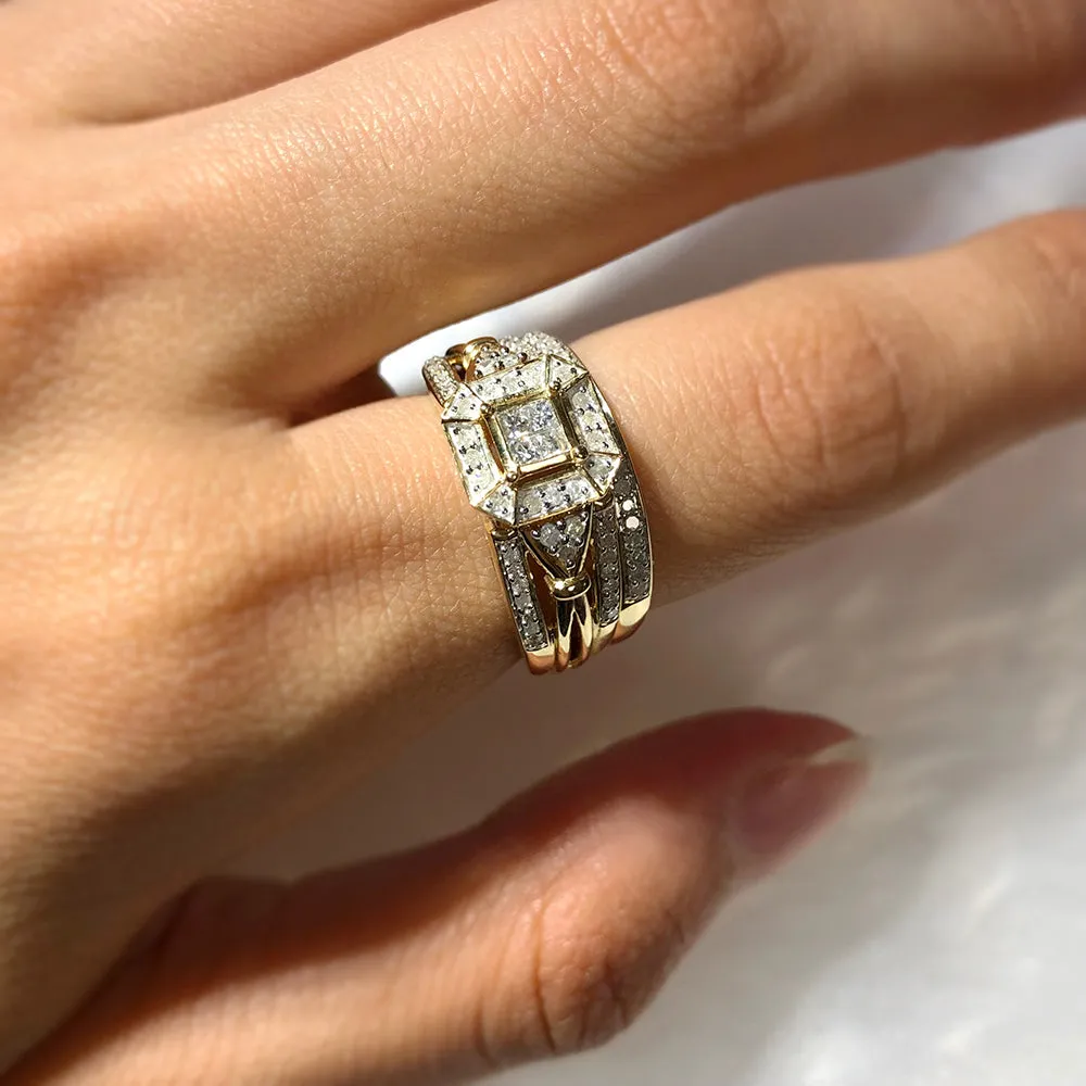 9ct Yellow Gold 0.45 Carat Diamond Bridal 2 Ring Set