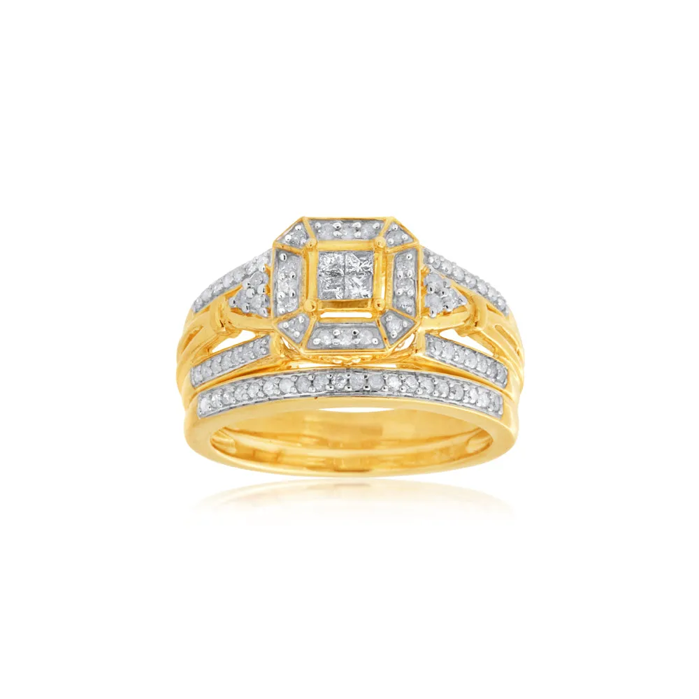 9ct Yellow Gold 0.45 Carat Diamond Bridal 2 Ring Set