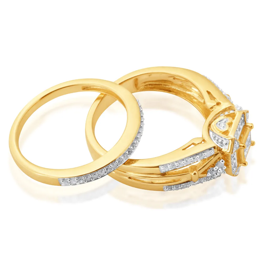 9ct Yellow Gold 0.45 Carat Diamond Bridal 2 Ring Set