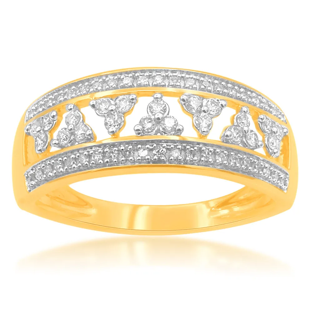 9ct Yellow Gold 1/4 Carat Diamond Ring With 63 Brilliant Diamonds