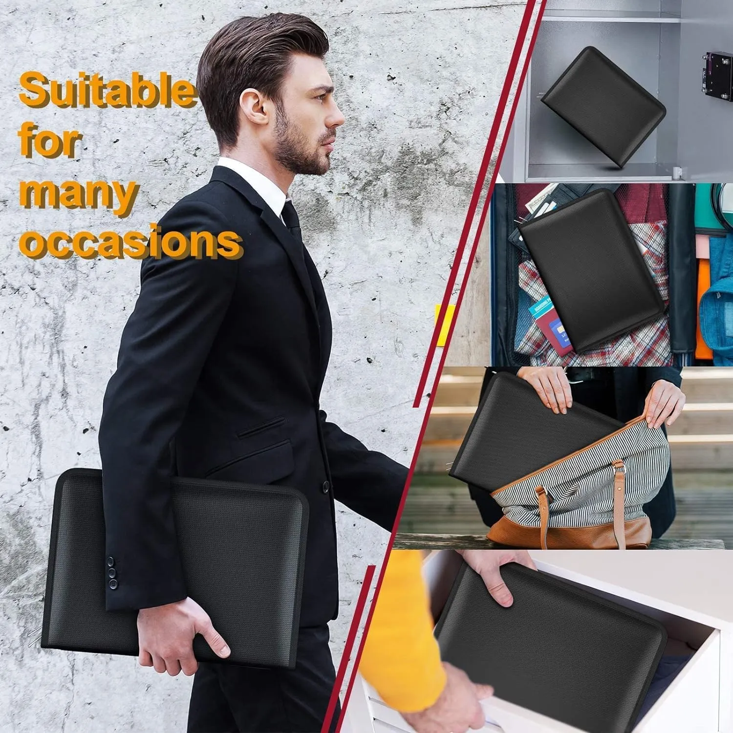 ABC life 25 Pockets Fireproof File Folder Organizer A4/Letter Size Water Resistant Document Bag Money Briefcase Filing Folder with Silicone-Coated Expanding File Organizer Pouch Storage with Zipper