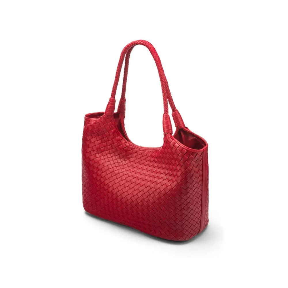 Anya Woven Leather Shoulder Bag - Red