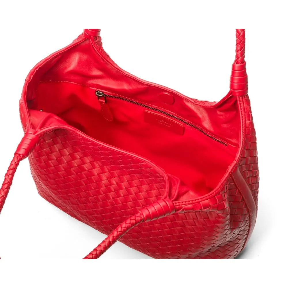 Anya Woven Leather Shoulder Bag - Red