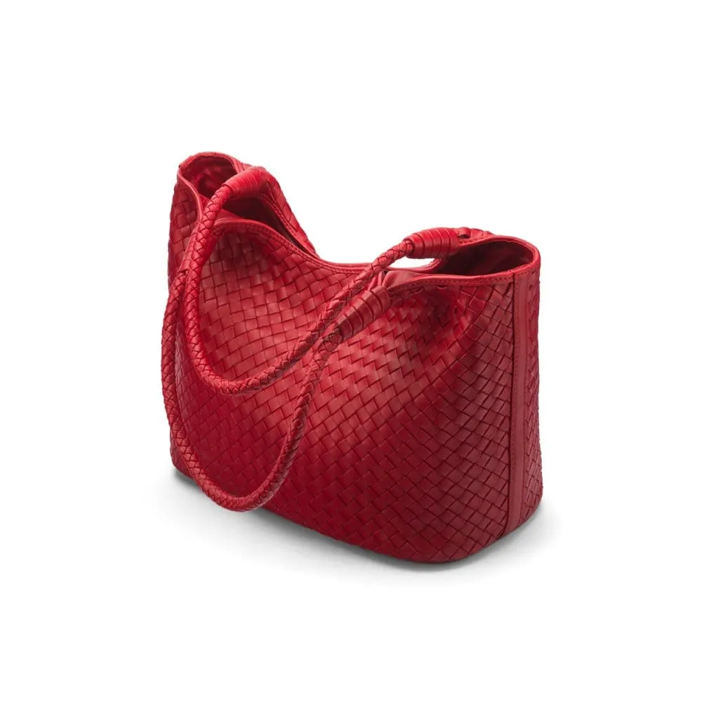 Anya Woven Leather Shoulder Bag - Red