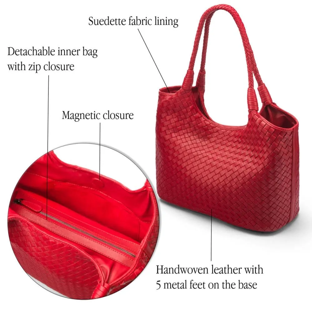 Anya Woven Leather Shoulder Bag - Red