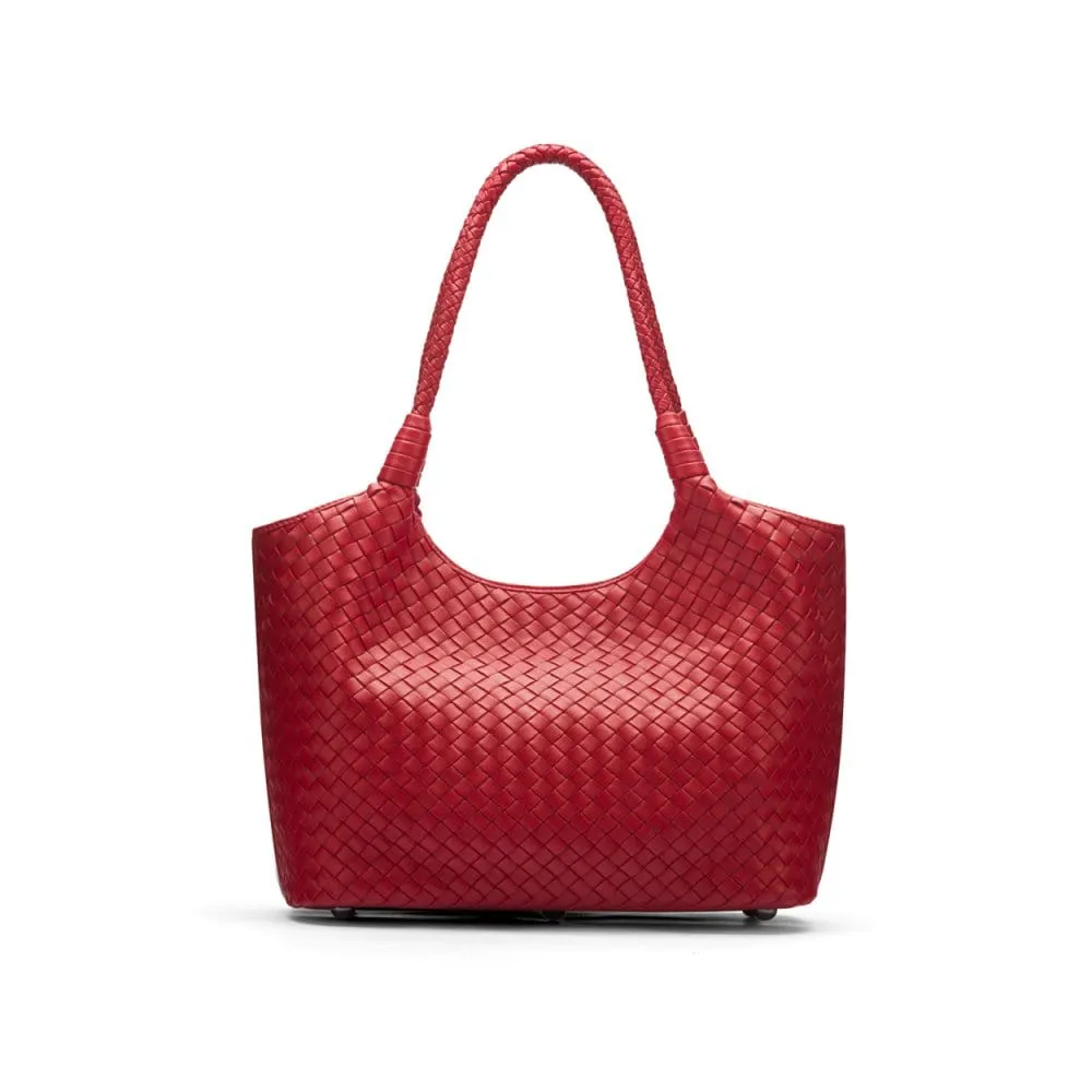 Anya Woven Leather Shoulder Bag - Red