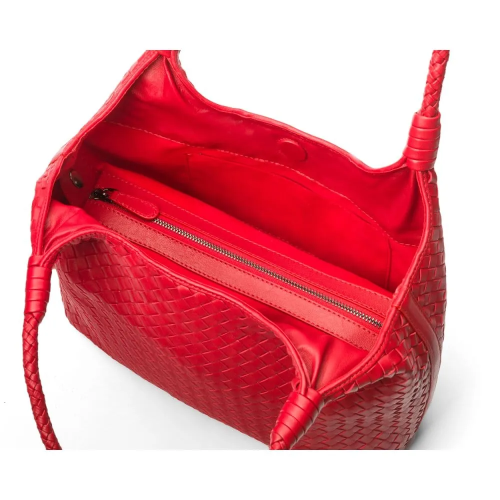 Anya Woven Leather Shoulder Bag - Red