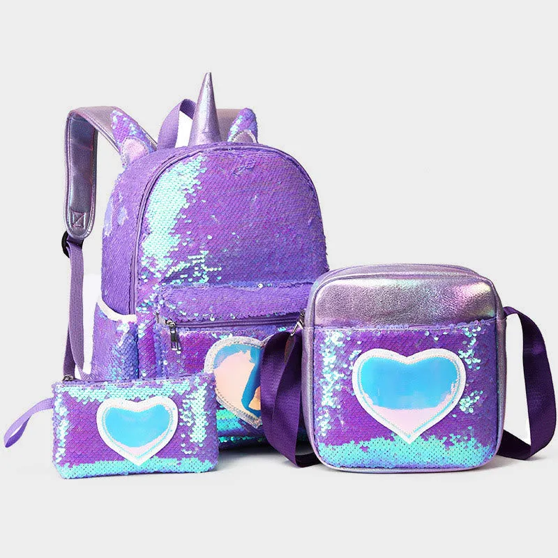 Backpack For Students Sequin Three-piece Set For Primary School Students