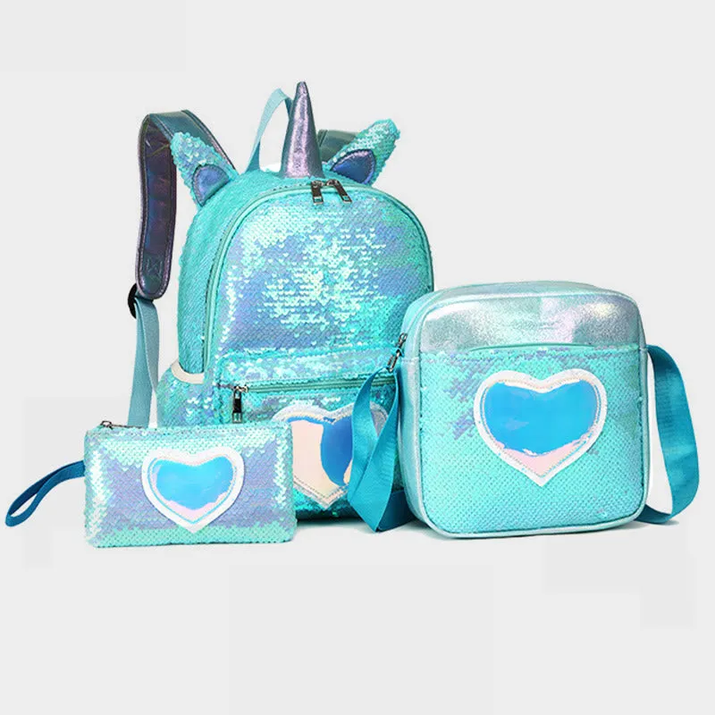Backpack For Students Sequin Three-piece Set For Primary School Students