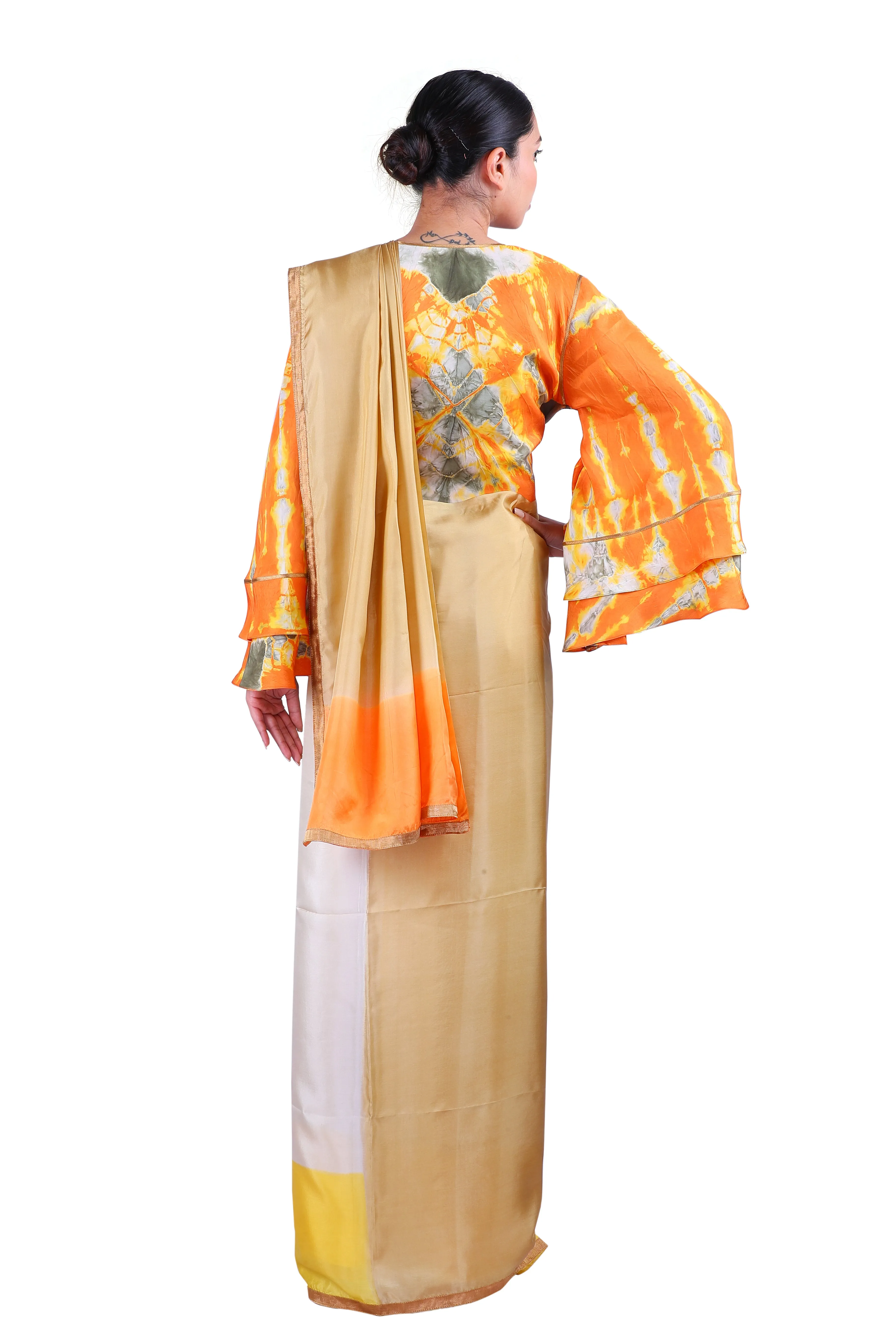 Beige & off-white silk Saree