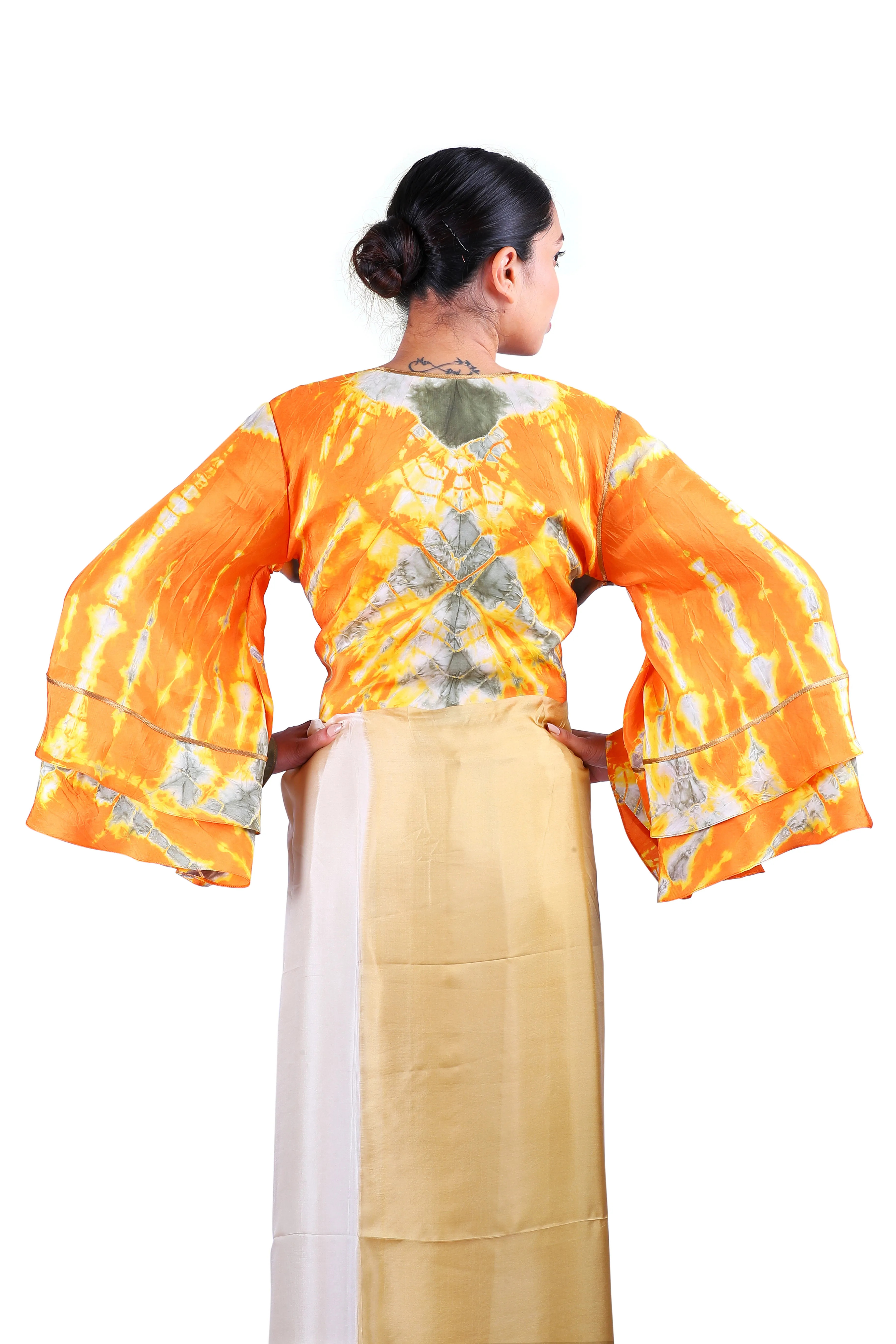 Beige & off-white silk Saree