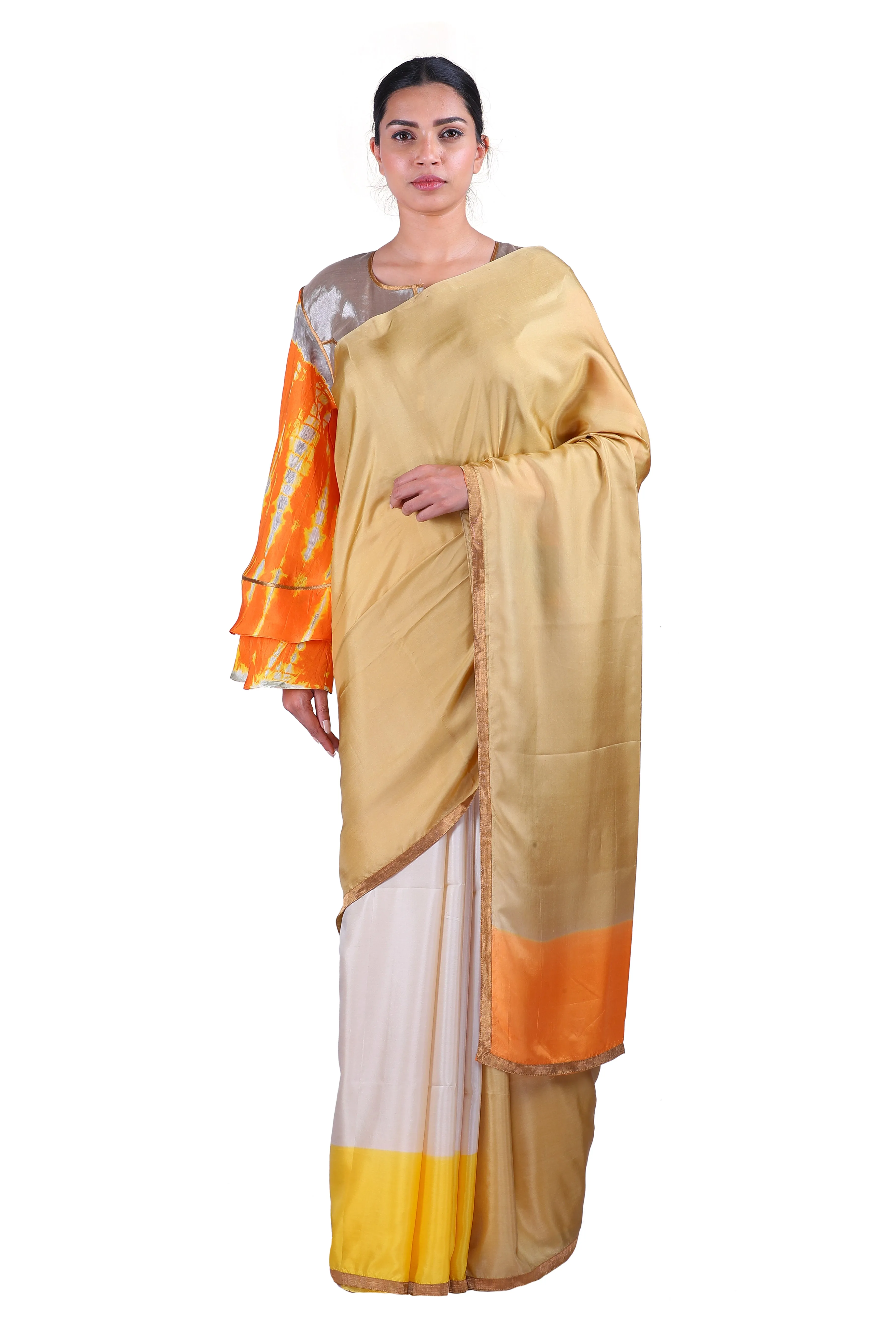 Beige & off-white silk Saree