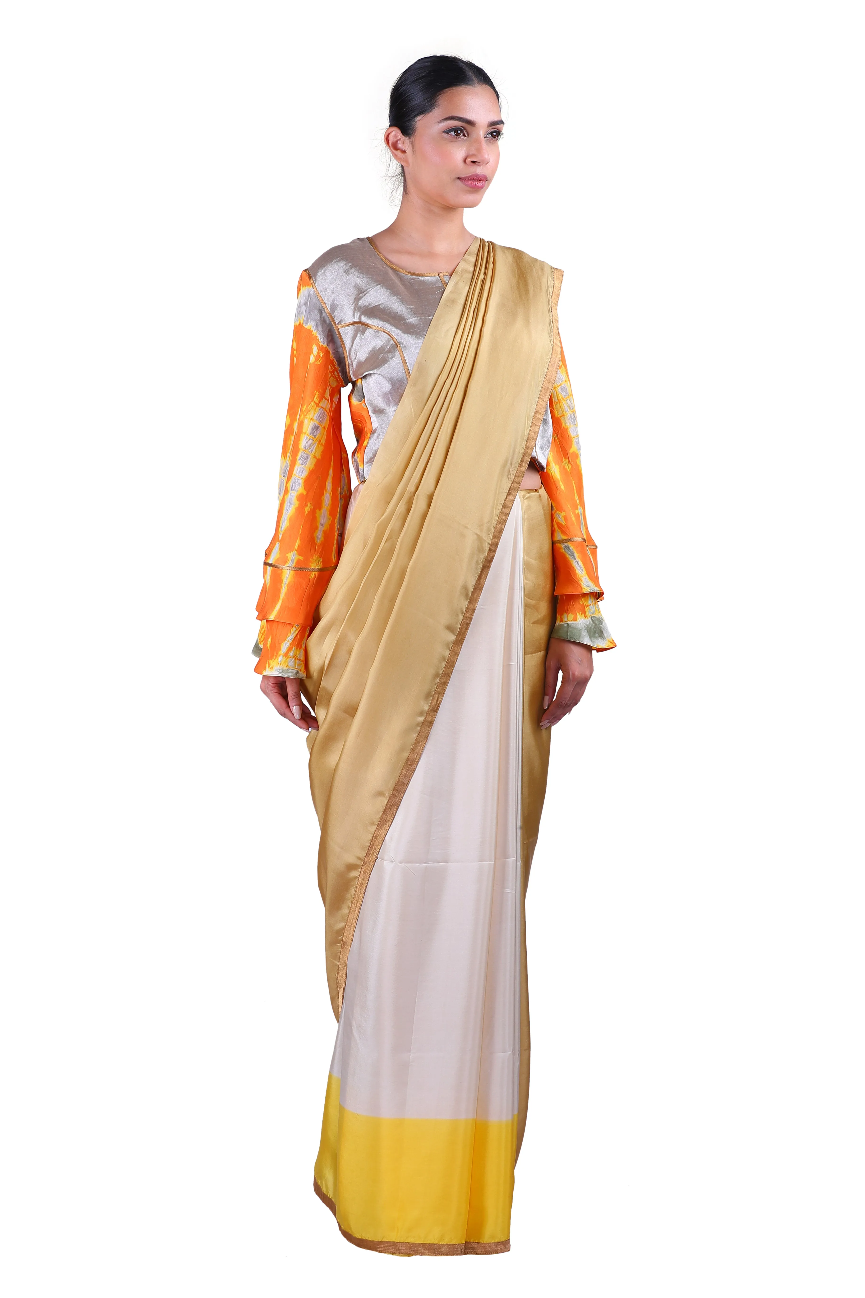 Beige & off-white silk Saree