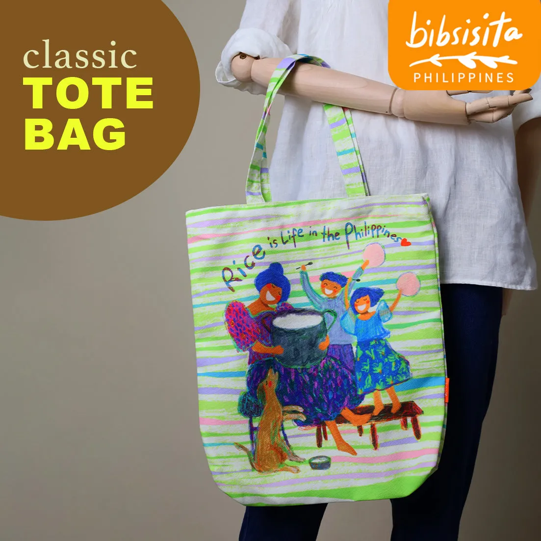 Bibsisita Canvas Tote Bag- RICE