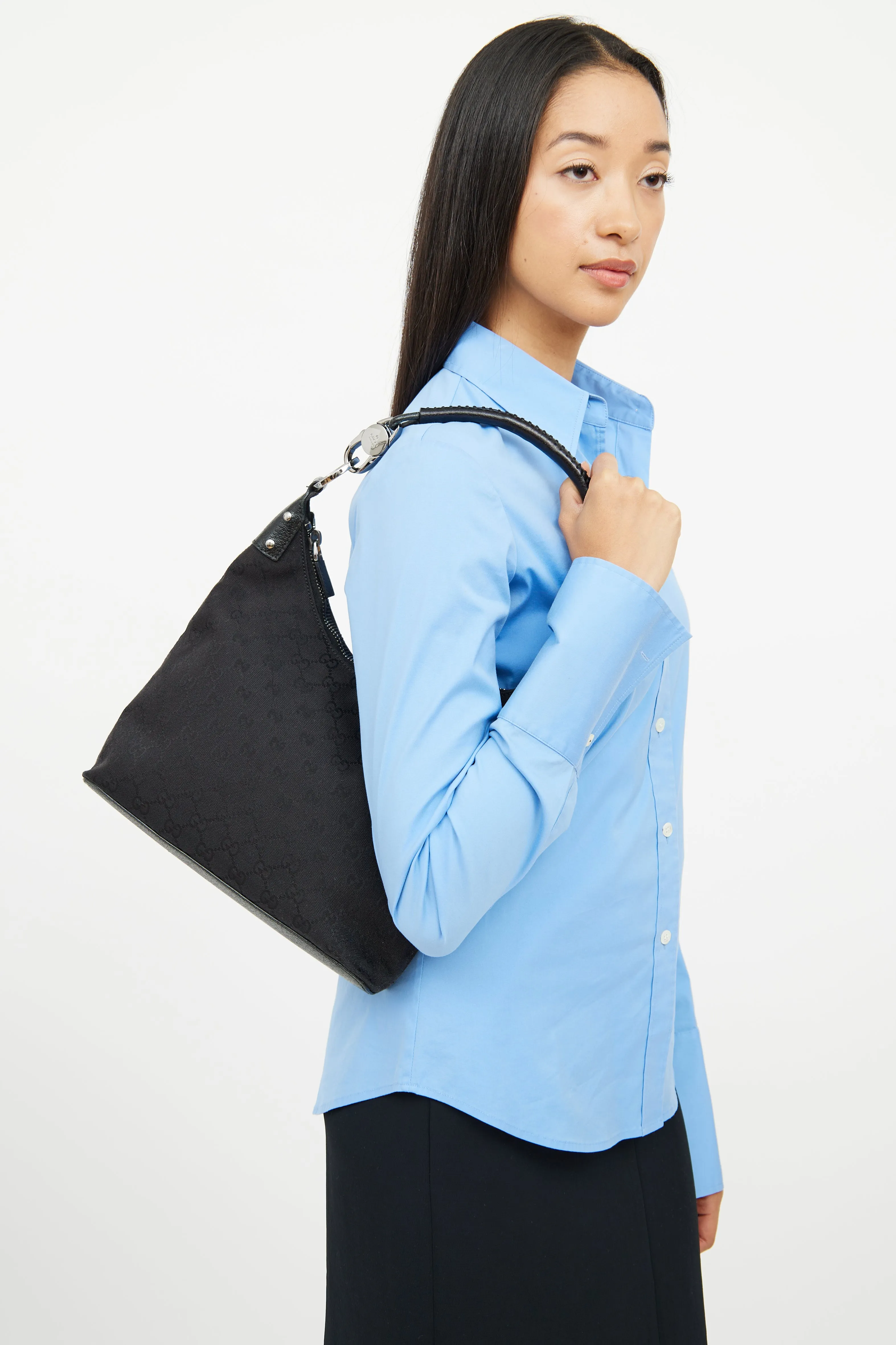 Black GG Canvas Shoulder Bag