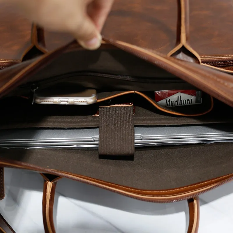 Brand Men's Briefcase Handbag Crazy Horse Pu Leather Bag