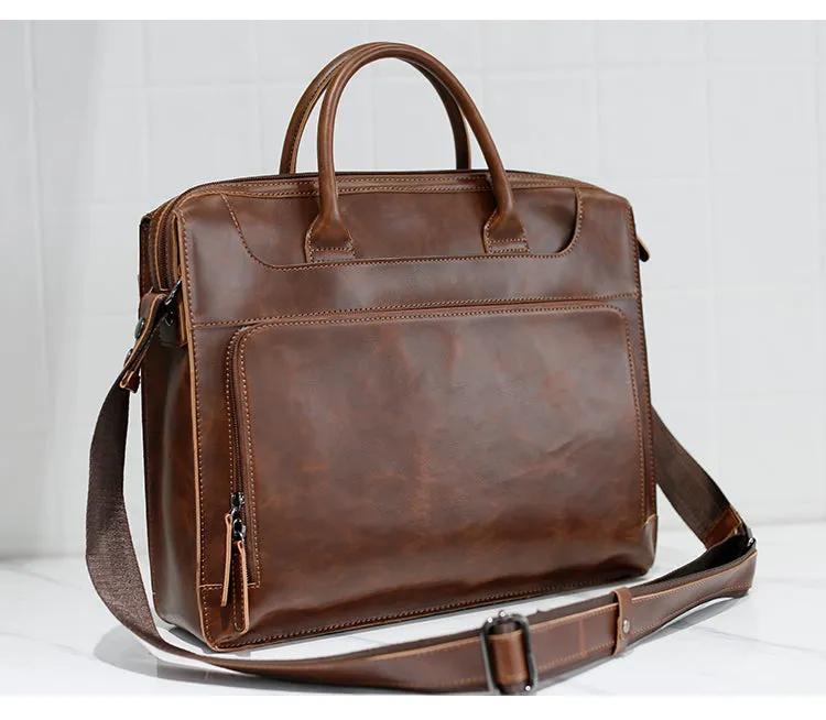 Brand Men's Briefcase Handbag Crazy Horse Pu Leather Bag