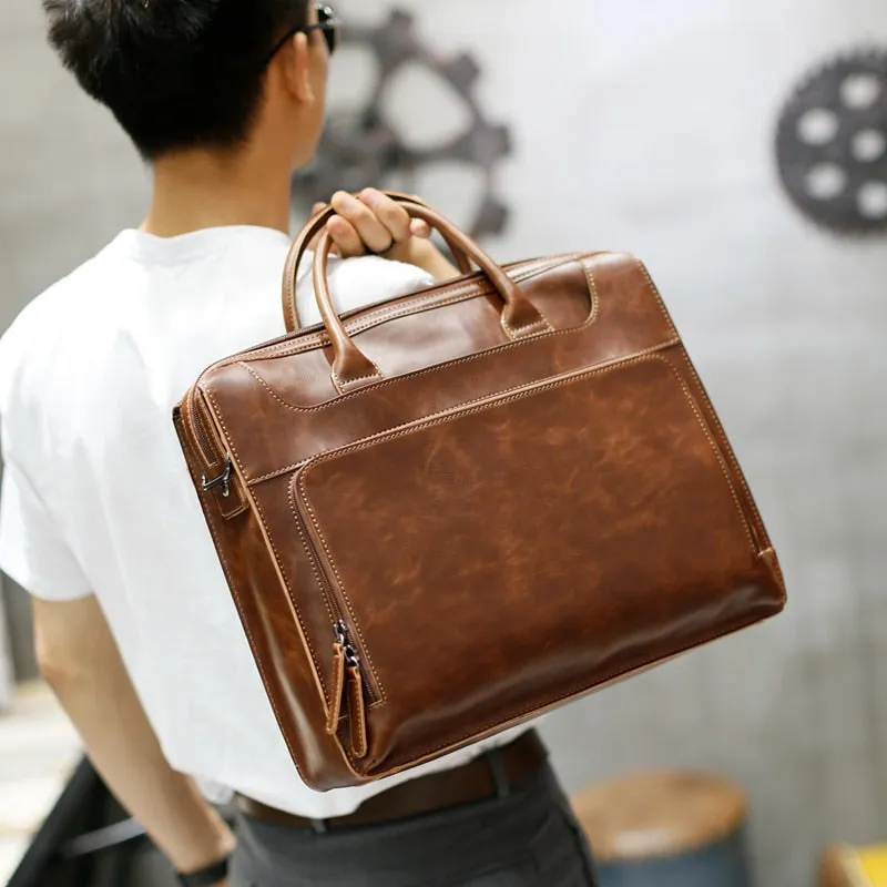 Brand Men's Briefcase Handbag Crazy Horse Pu Leather Bag