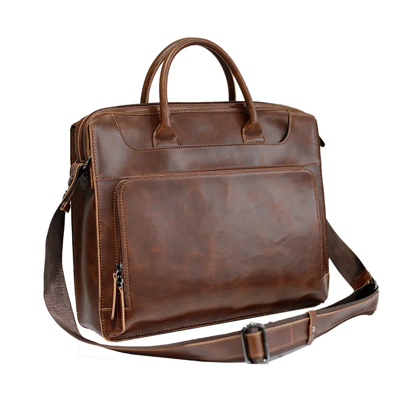 Brand Men's Briefcase Handbag Crazy Horse Pu Leather Bag