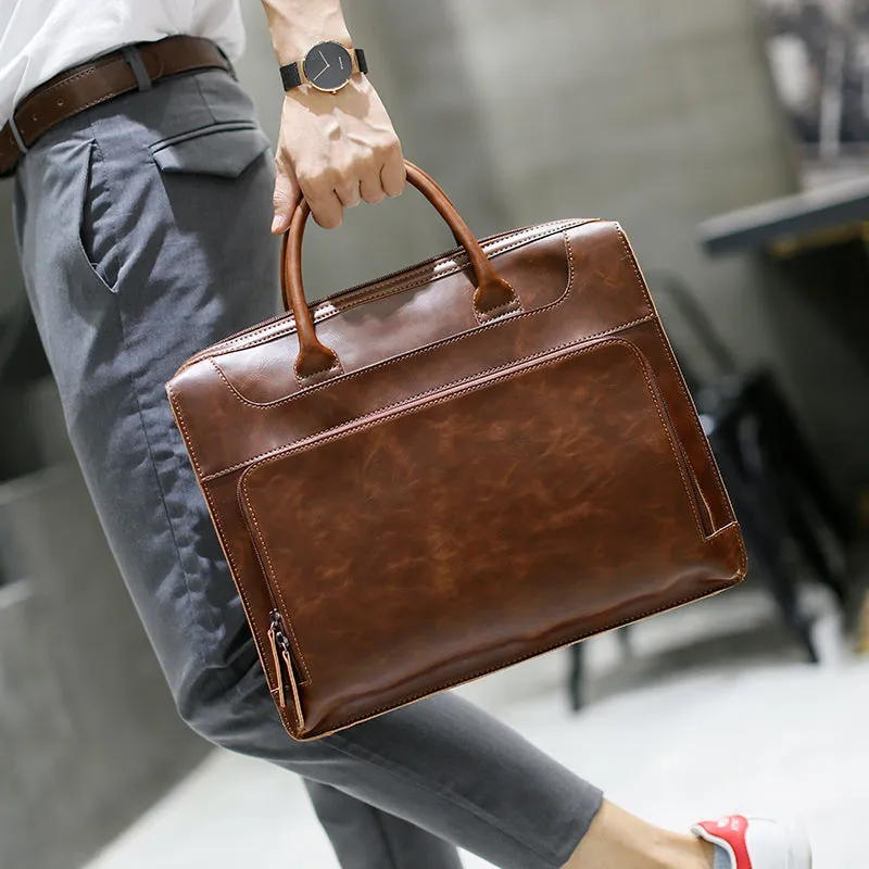 Brand Men's Briefcase Handbag Crazy Horse Pu Leather Bag