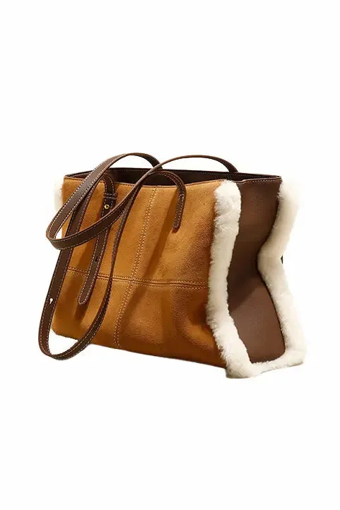 Brown Shearling Leather Tote